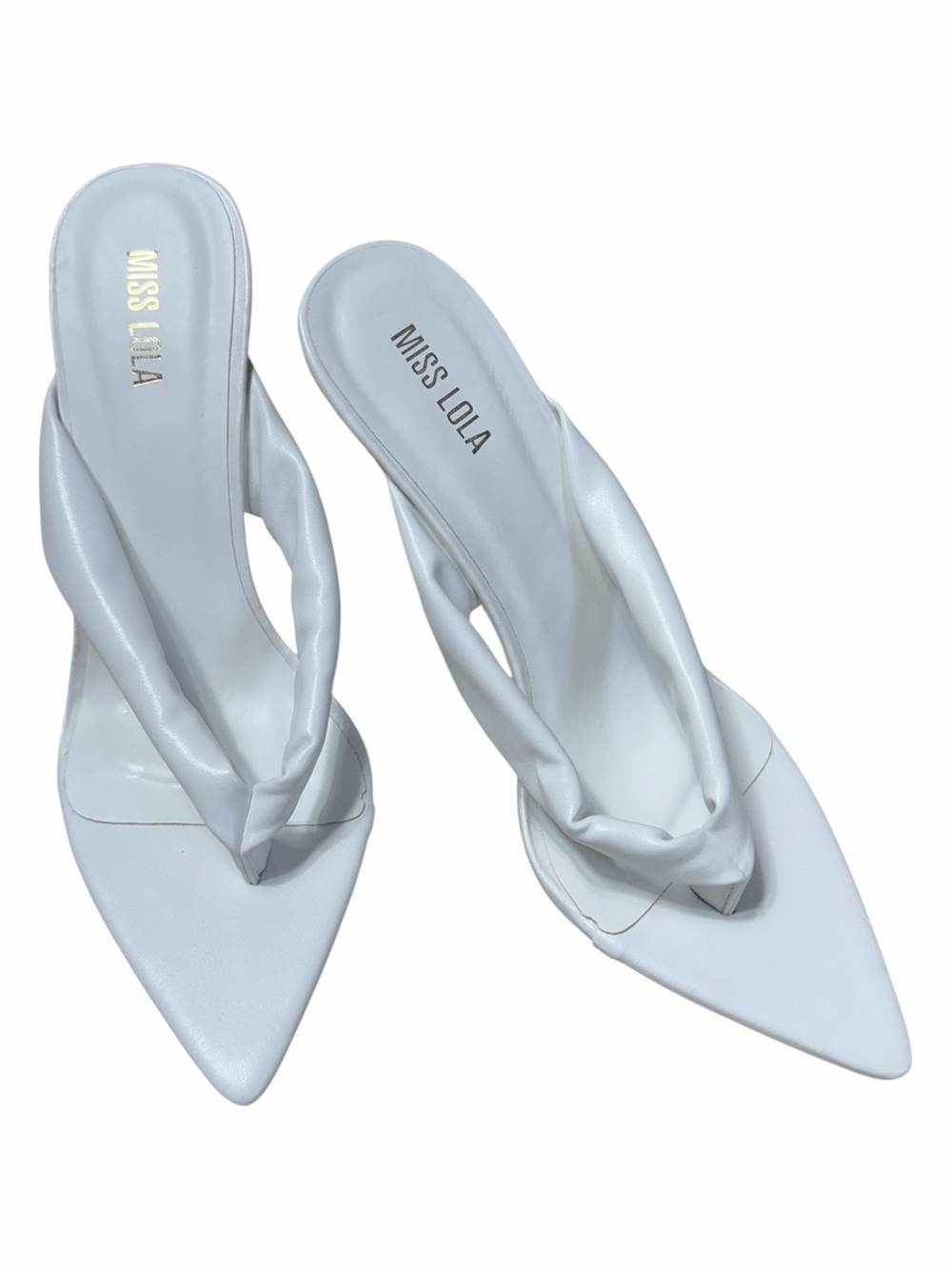 Miss Lola Ashton White Padded Thong Clear Heels Womens 9